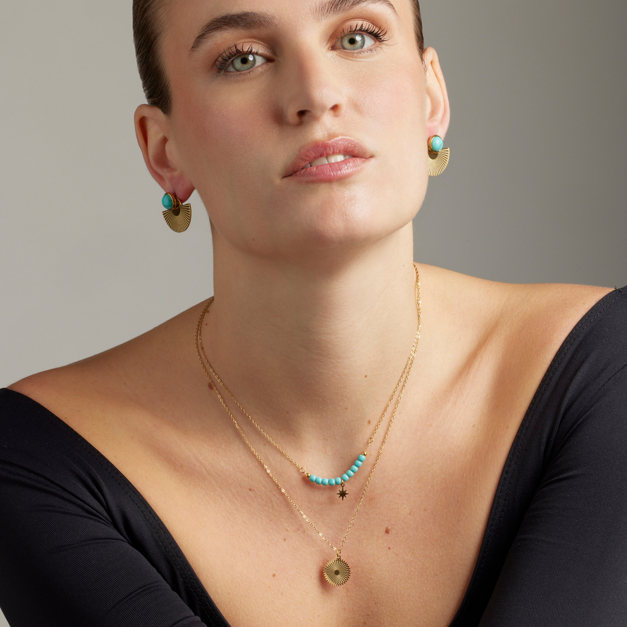 Collar de Turquesa acabado en oro amarillo de 18K- Nanra