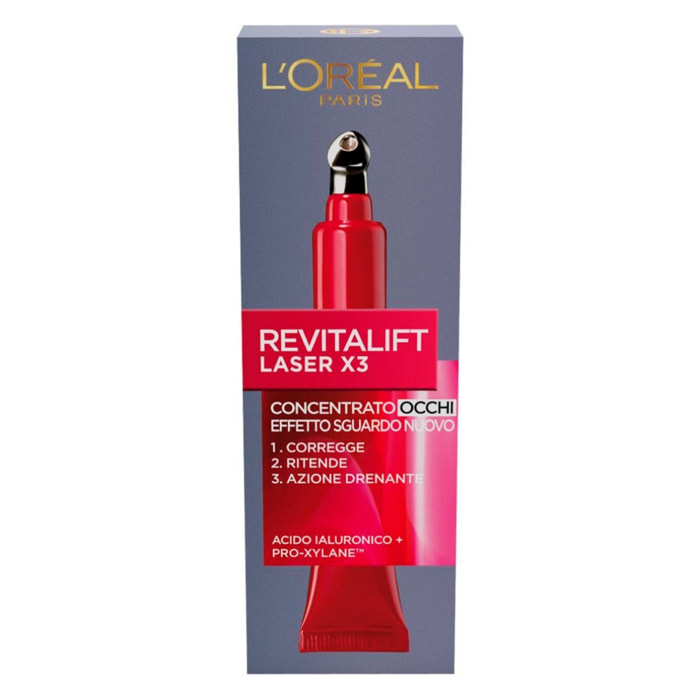 Crema Contorno Occhi Anti-Rughe Drenante Concentrata Revitalift Laser X3 con Acido Ialuronico e Pro-Xylane - Flacone da 15ml