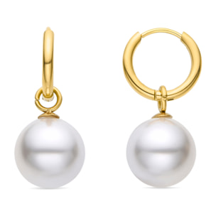 Pendientes de Perla Blanca acabados en oro amarillo de 18K- Unwe