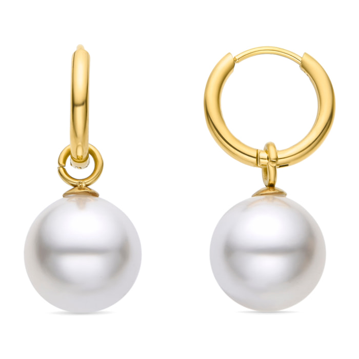 Pendientes de Perla Blanca acabados en oro amarillo de 18K- Unwe