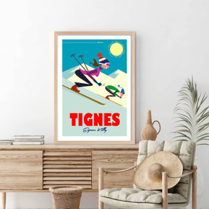 Affiche Ski à Tignes Affiche + cadre en bois - Chêne