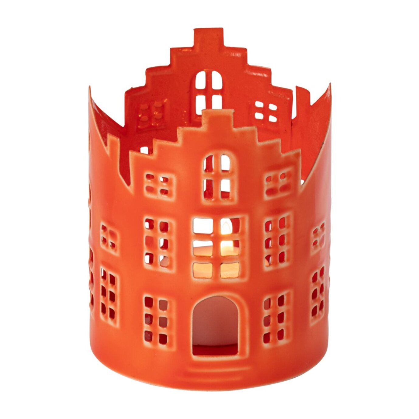 J-Line lanterne maison - fer - orange - set de 2