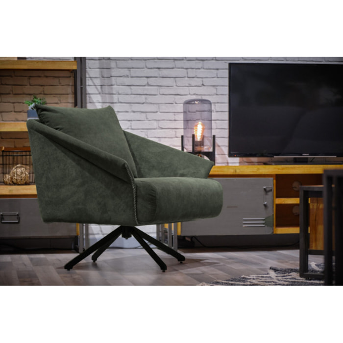 Fauteuil rotatif 360 en velours avec accoudoirs style vintage - ISMA