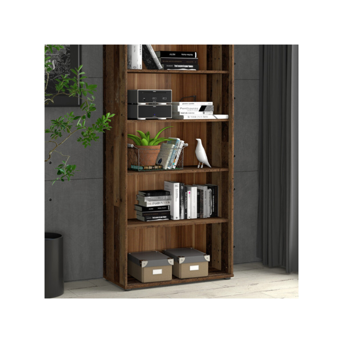 Étagère H. 198 x L. 74 cm décor bois vintage avec 5 étagères - MIA