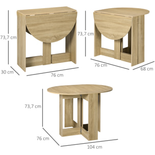 Mesa Plegable de Comedor Mesa de Cocina Plegable con 2 Alas Abatibles Mesa Plegable para 1-2 Personas 104x76x73,7 cm Roble