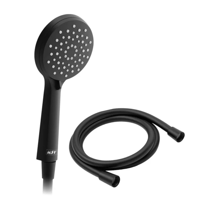 Pommeau de douche MSV Isao Ø 100 mm avec flexible 150 cm – 3 fonctions – Économie d'eau 69 % – Noir matt