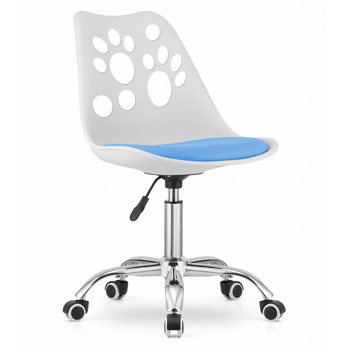 Sedia girevole PRINT bianco e blu con cuscino in ecopelle
