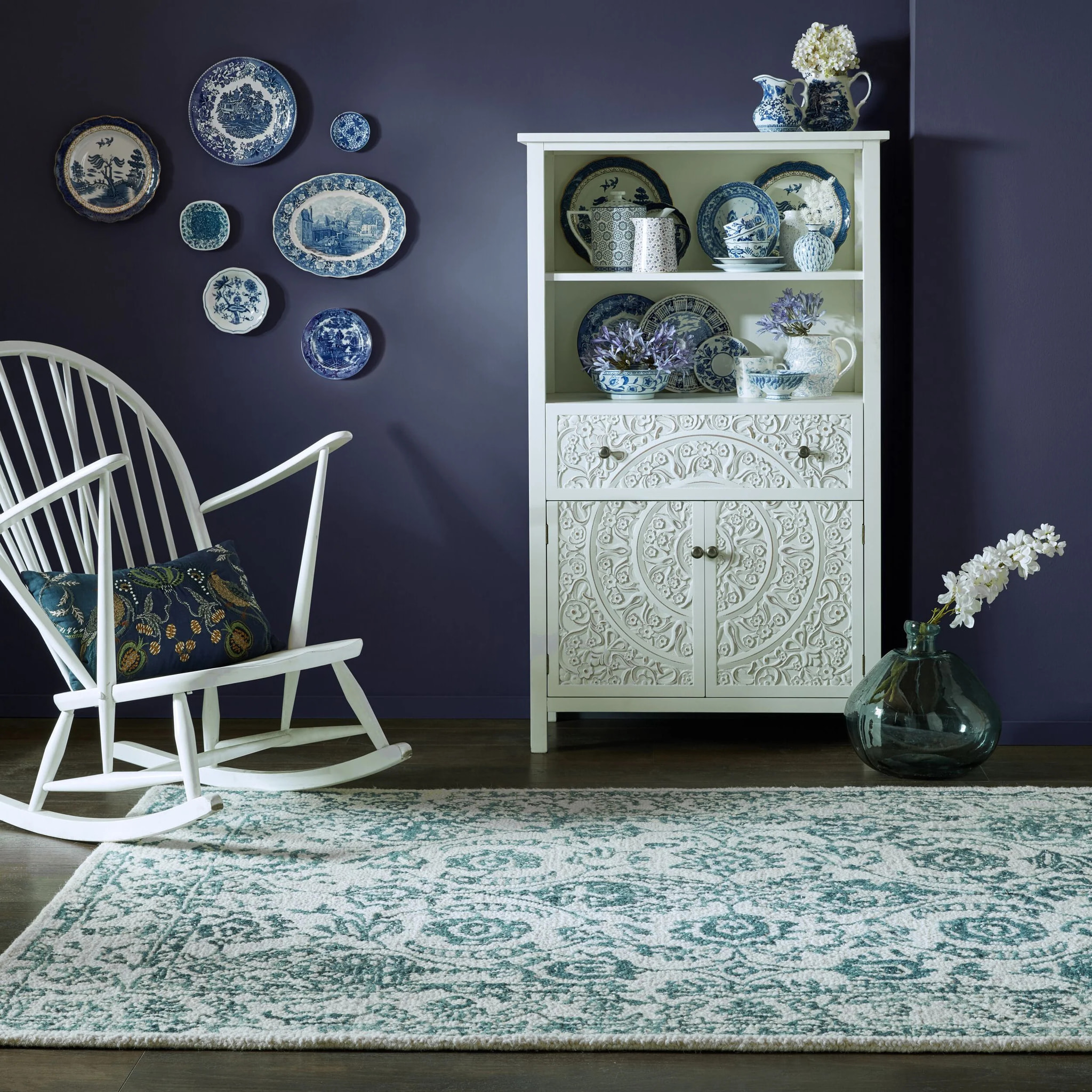 Tapis en laine YASMIN Ivoire/Bleu