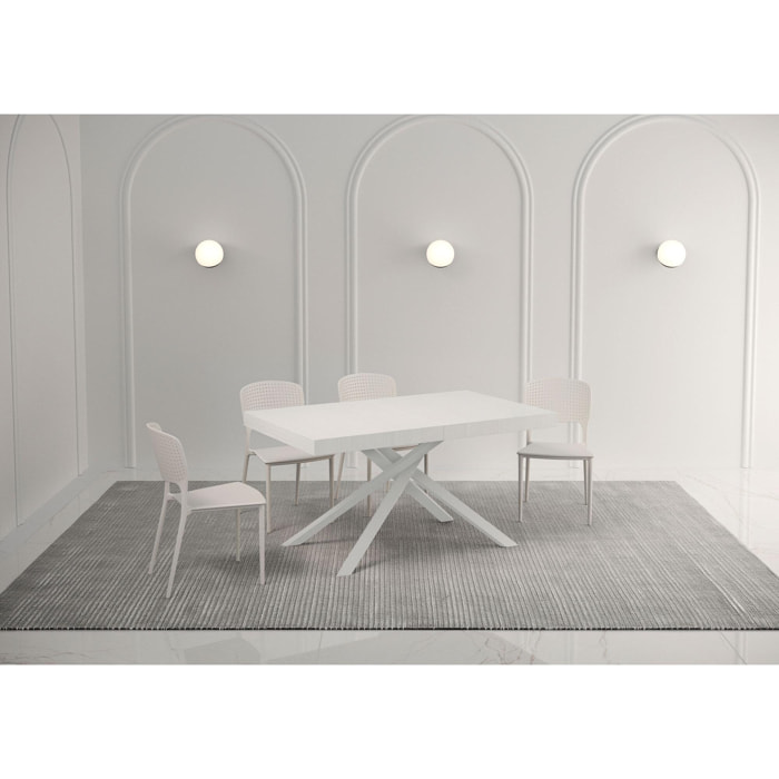 Table extensible 90x160/420 cm Karida frêne blanc pieds blanc