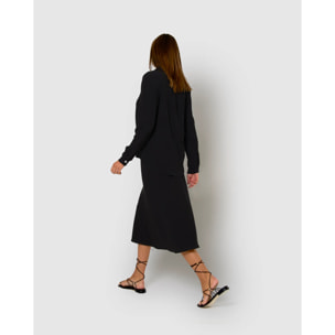 Falda midi evasé algodón lino negro