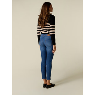 Oltre - Jeans skinny washed con rivetti sul fondo gamba - Blu