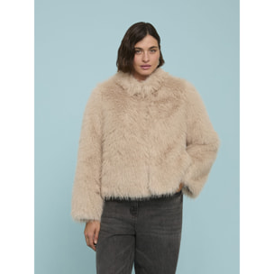 Fiorella Rubino - Chaqueta corta efecto peluche con cuello - Beige