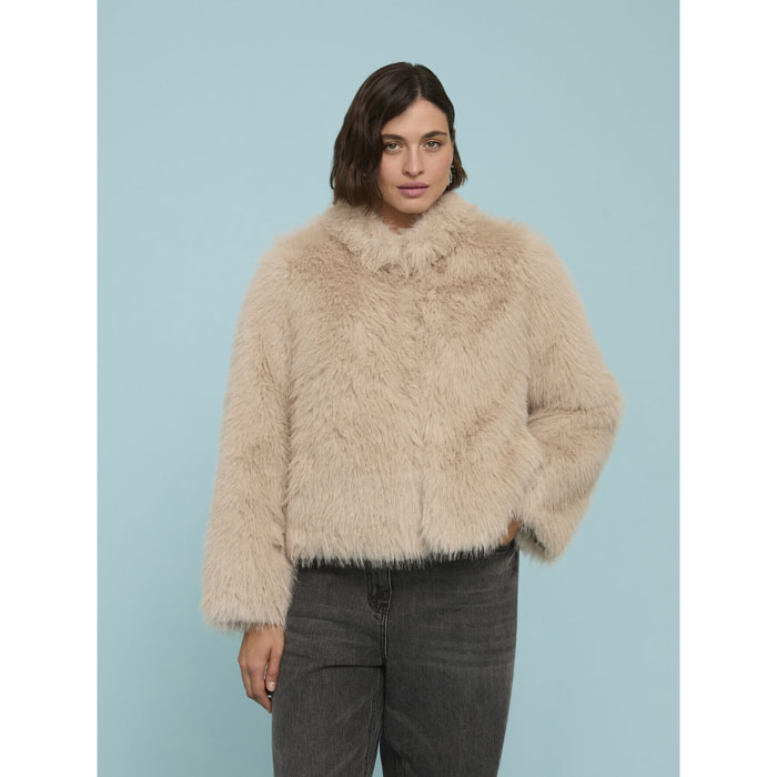 Fiorella Rubino - Chaqueta corta efecto peluche con cuello - Beige