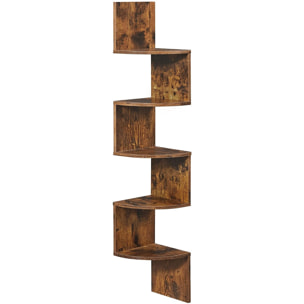 Libreria angolare da parete rustica in legno marrone