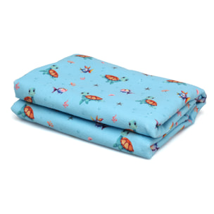 TOALLA PLAYA MICROFIBRA TORTUGAS AZUL