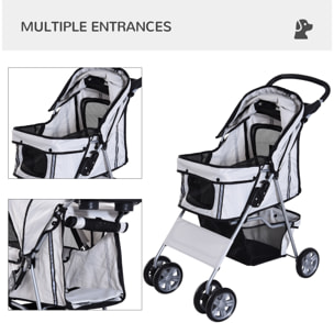 Poussette buggy pliable animaux chariot pliant chien chat porte-gobelet panier de rangement inclus roues avec frein tissu 600D Oxford métal gris