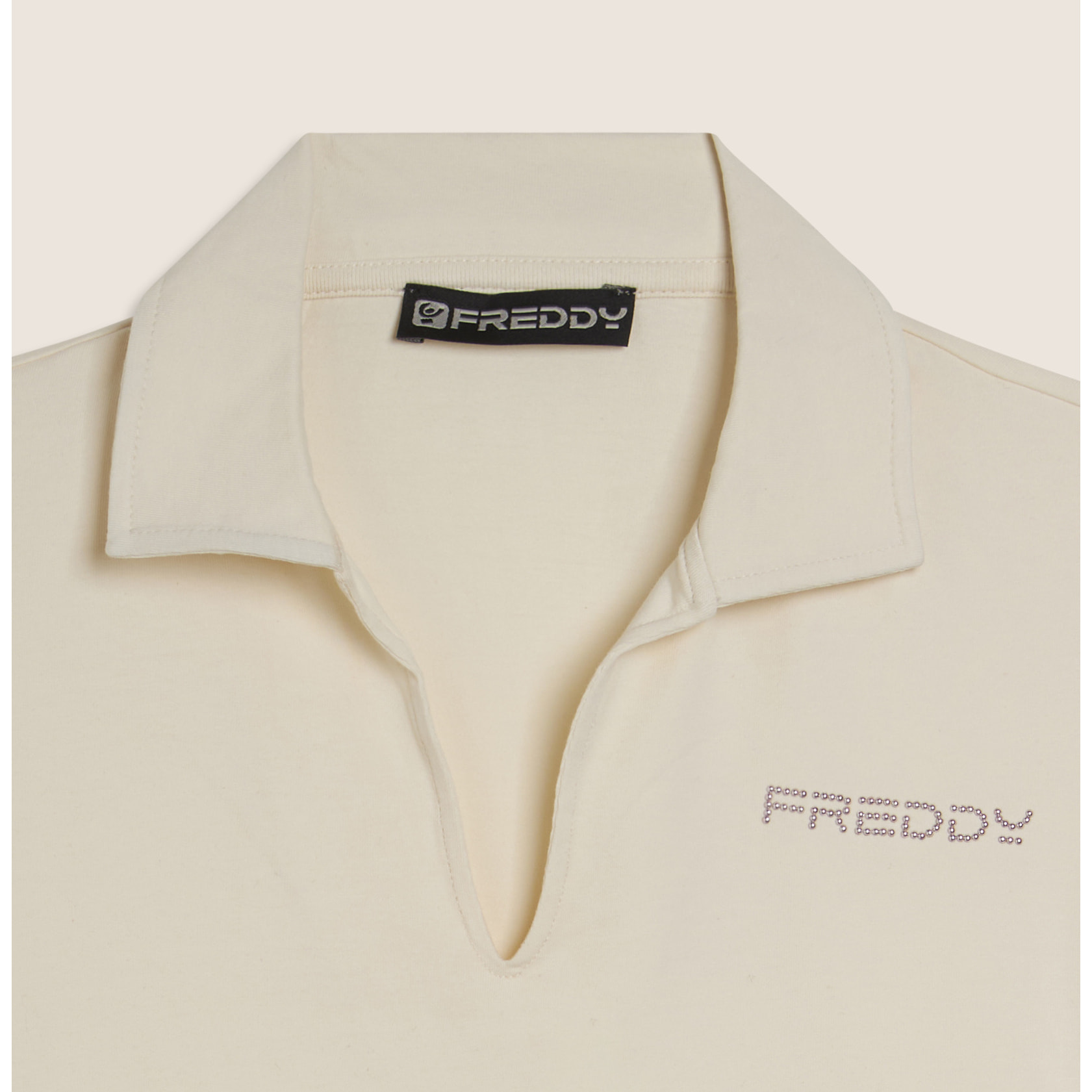 T-shirt Manica Corta con Scollo a V e Collo a Camicia