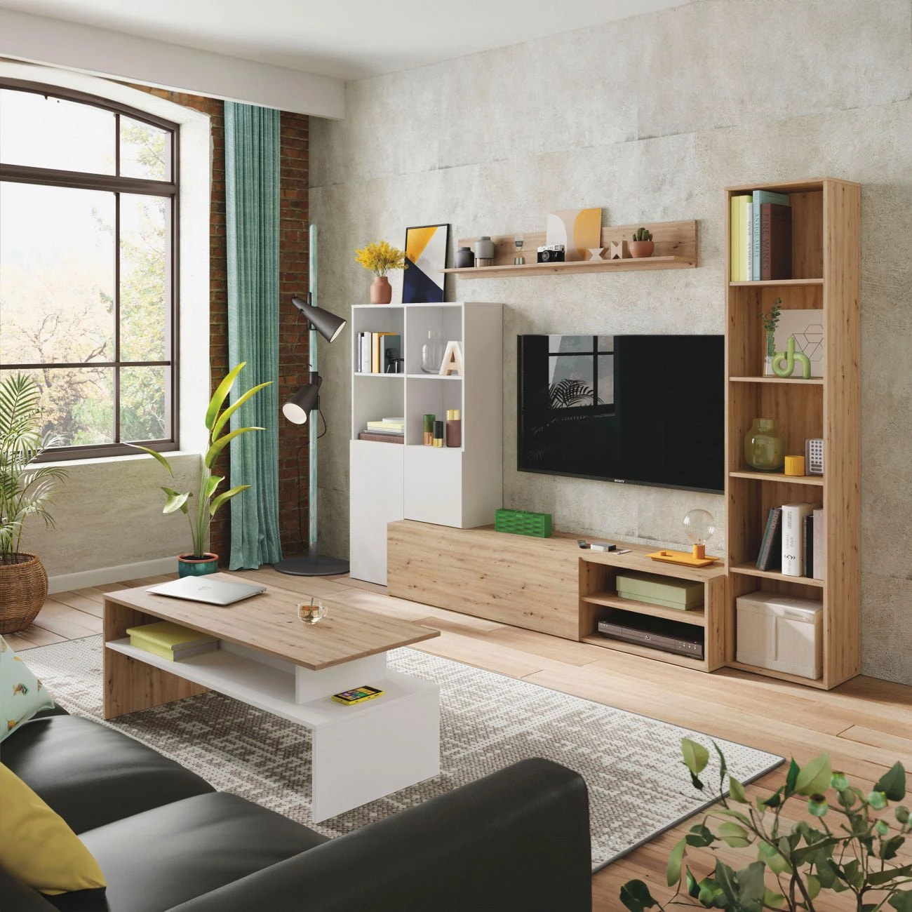 Mesa de centro Iris Blanco Artik (Blanco Mate) - Roble Nodi