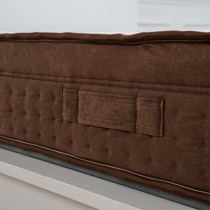 Materasso Matrimoniale Memory Foam 3 Strati Fisso H30 Con Fascia Perimetrale Di Velluto Marrone Biocotton 160x190 - (Antiacaro - Anallergico - Antibatterico - Ergonomico)