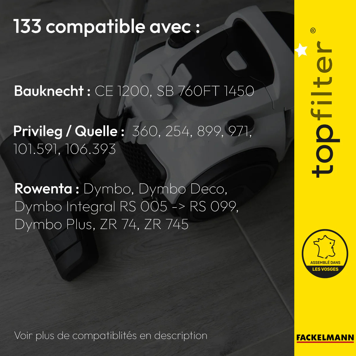 Lot de 4 packs de 4 sacs aspirateur 64133 Rowenta TopFilter Premium