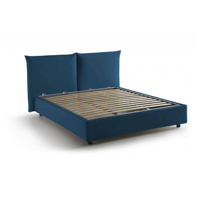 Letto matrimoniale Alizarin, Letto contenitore con rivestimento in tessuto, 100% Made in Italy, Apertura frontale, adatto per materasso Cm 160x190, Blu