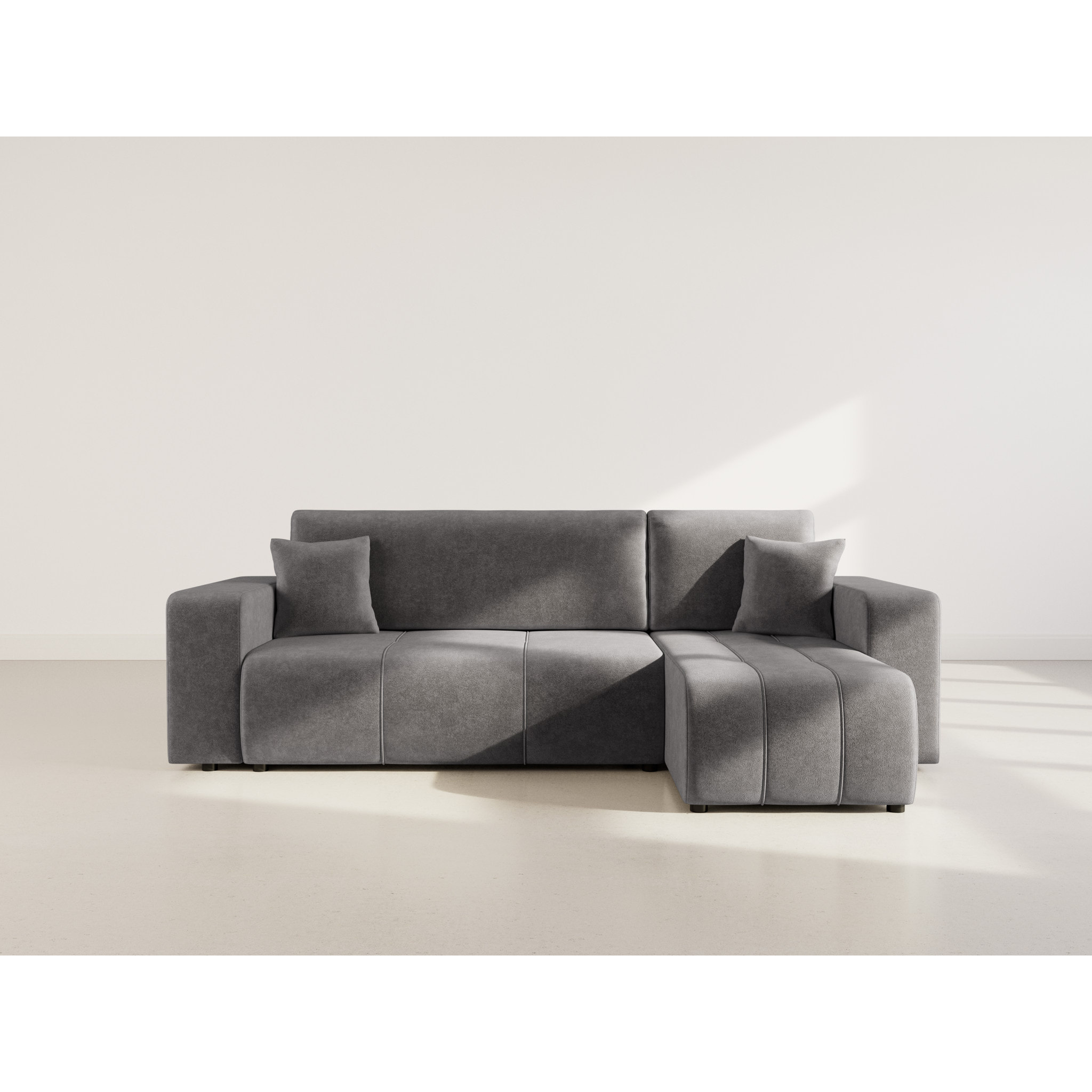 Nicole - canapé d'angle réversible 4 places convertible avec coffre en tissu - Gris