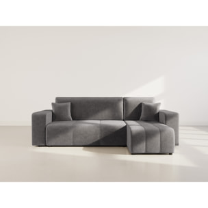 Nicole - canapé d'angle réversible 4 places convertible avec coffre en tissu - Gris