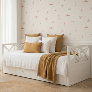 Lit gigogne Niza -bois massif d'araucaria et panneau mdf-couleur laqué blanc mat 210 x 78 x 99 cm