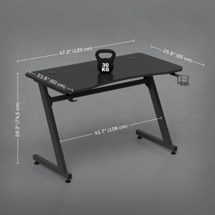 Mesa Gaming de Juegos de MDF y Acero 120x65x74,5 cm Negro