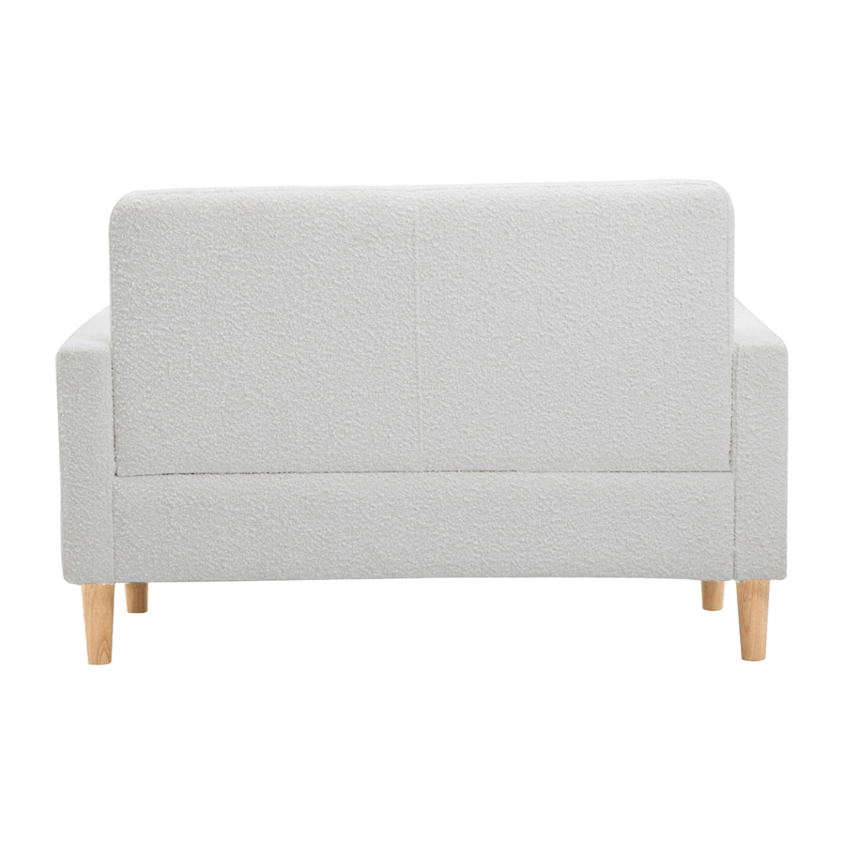 Canapé scandinave 2 places en tissu effet laine bouclée blanc et bois clair MOON