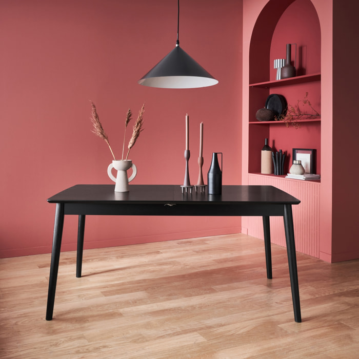 Table à manger rectangulaire extensible bois d'hévéa et placage chêne 6-8 places LINA