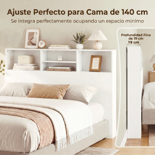 HOMCOM Cabecero de Cama 140 cm con Almacenaje, Cabezal de Cama con 4 Compartimentos Abiertos, Cabecero Moderno para Dormitorio, Blanco