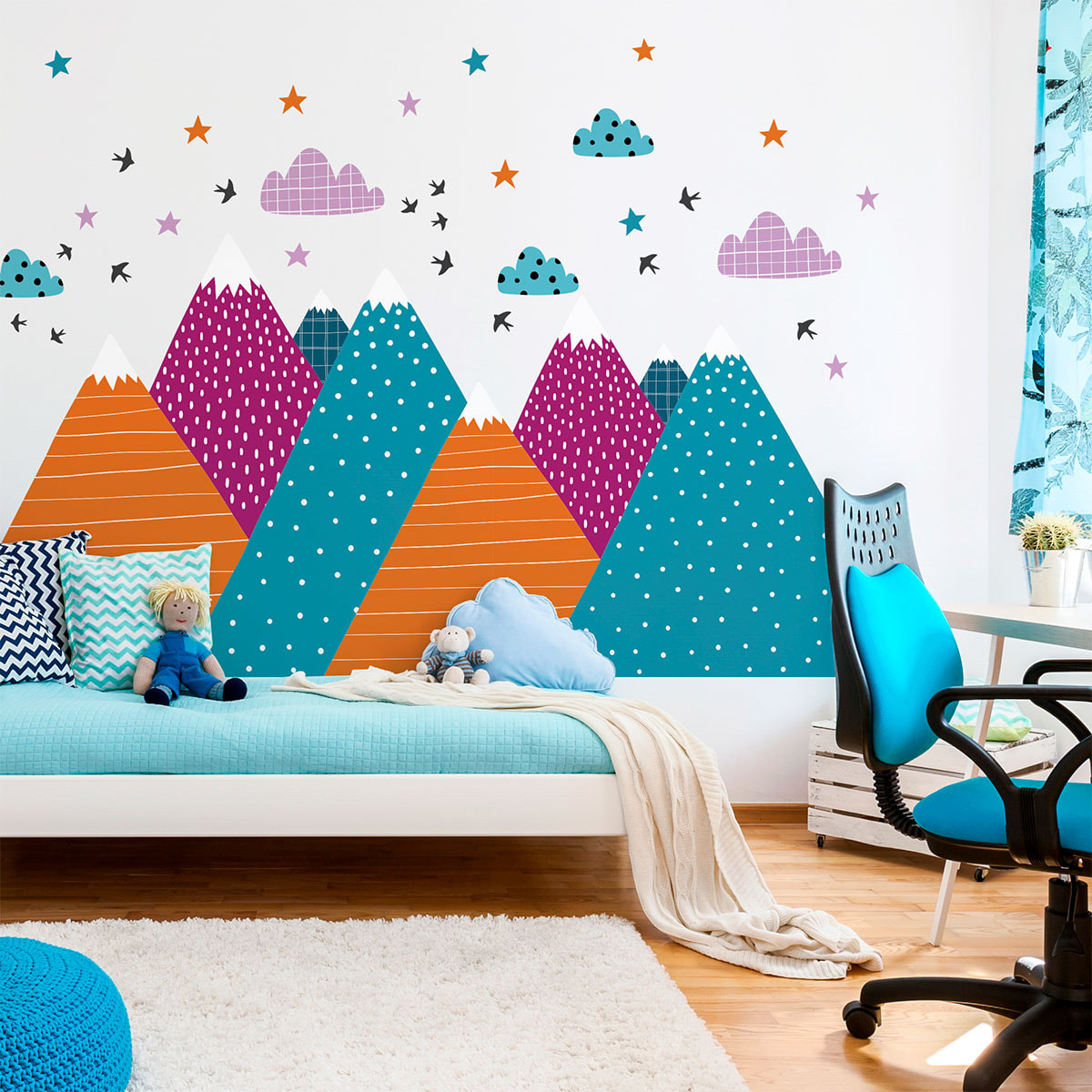 Stickers muraux enfants - Décoration chambre bébé - Autocollant Sticker mural géant enfant montagnes scandinaves NITIKA