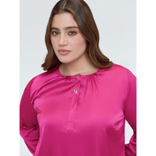 Fiorella Rubino - Blusa in raso con bottoni a forma di cuore - Fucsia