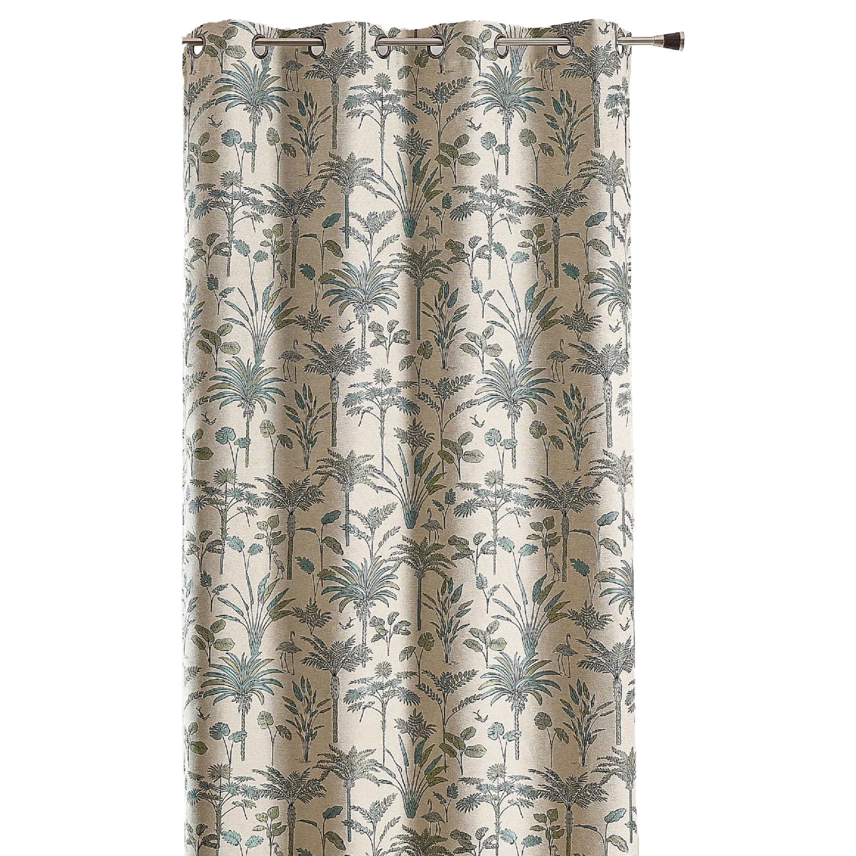 Rideau Jacquard exotique motif palmier - Bleu