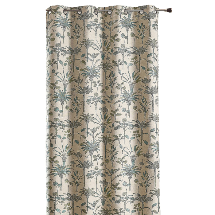 Rideau Jacquard exotique motif palmier - Bleu