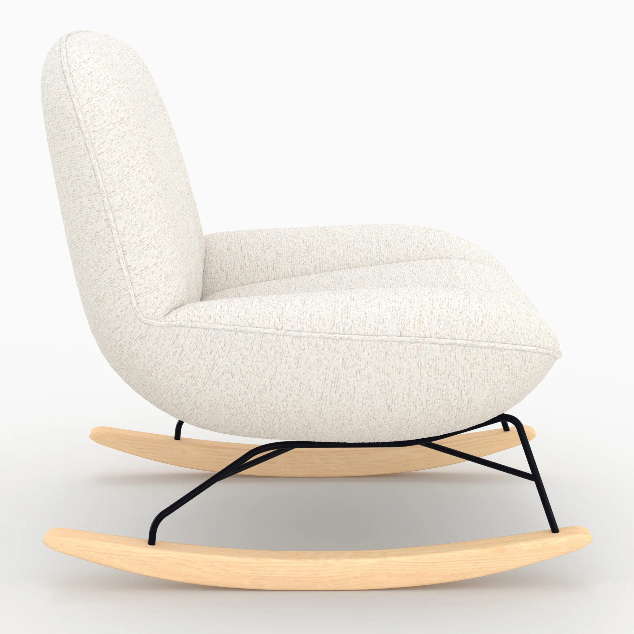 Rocking chair en tissu bouclette blanc cassé - Alvin
