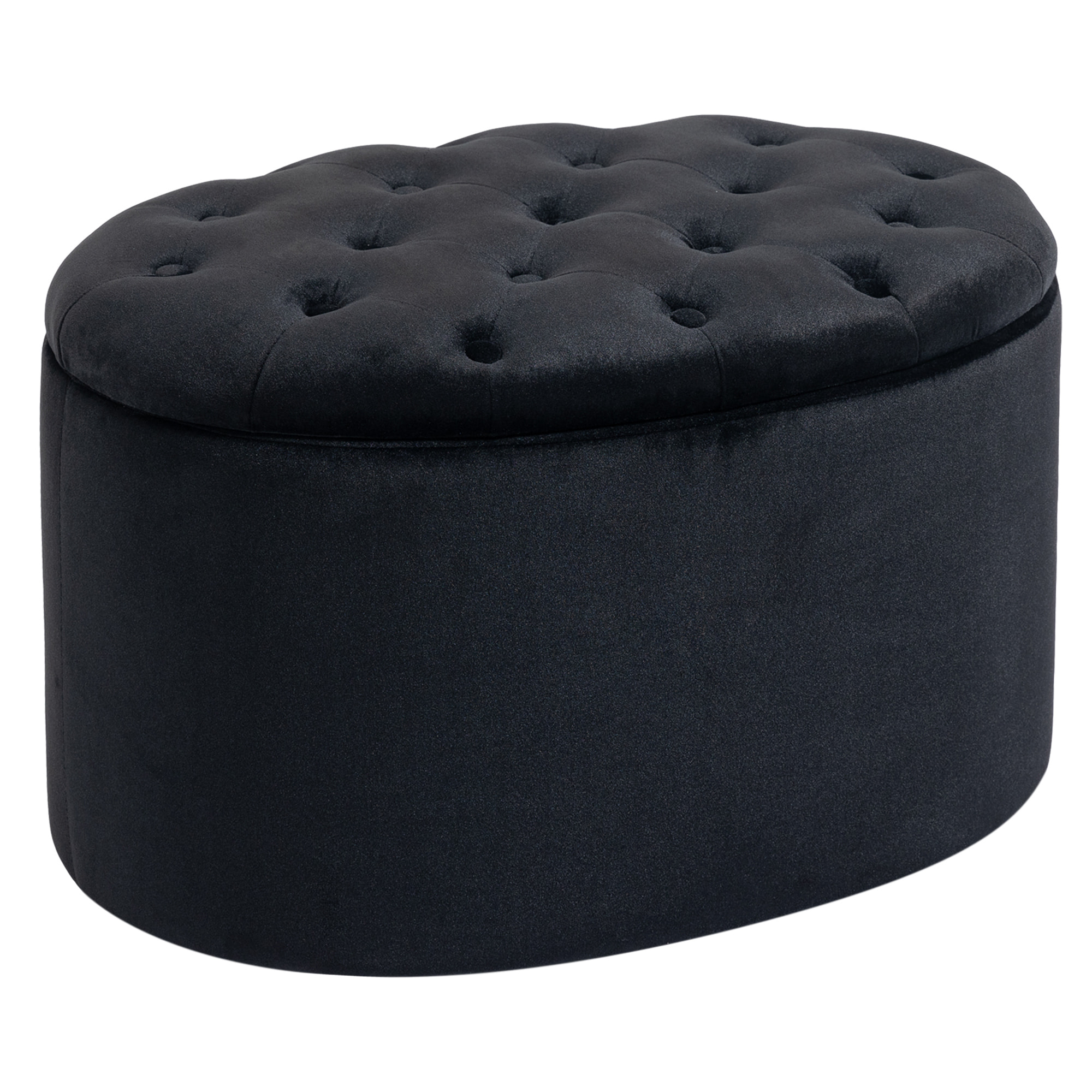 Pouf ovale style Chesterfield plateau assise capitonné rembourré dim. 71 x 52 x 42 cm velours noir