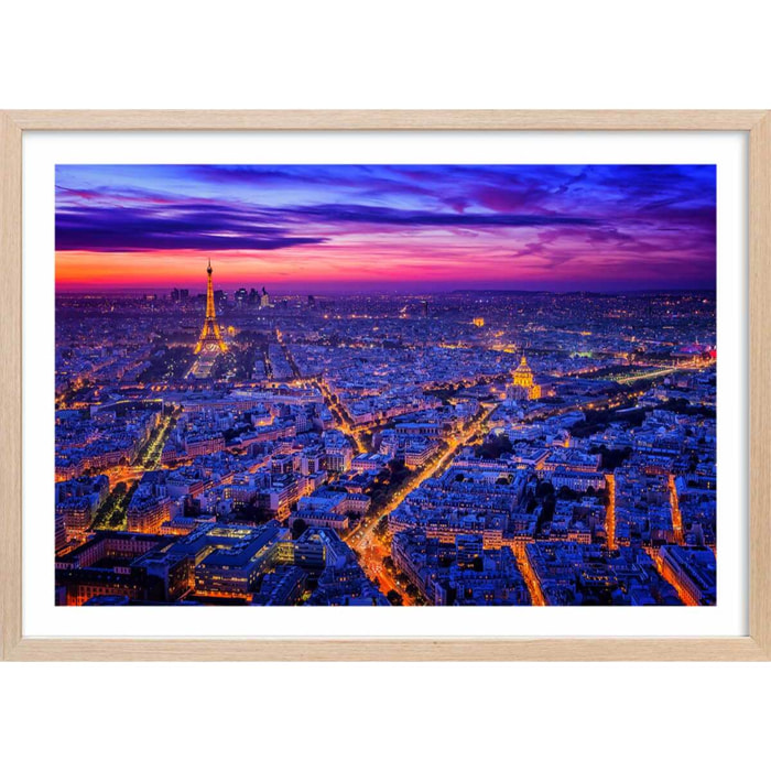 Affiche paysage paris city lights Affiche + cadre en bois - Chêne