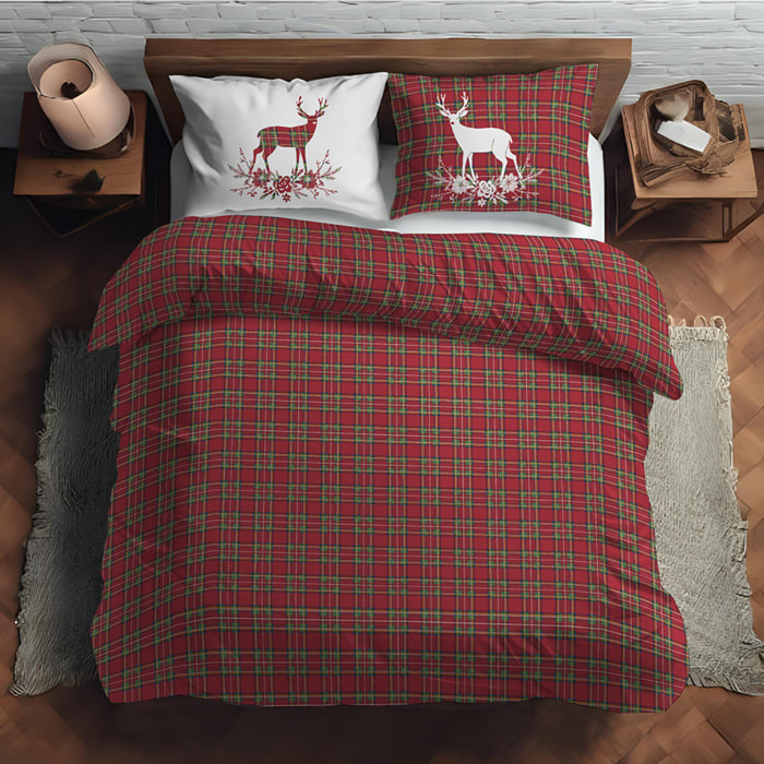 Parure copripiumino cervo tartan rosso 100% cotone
