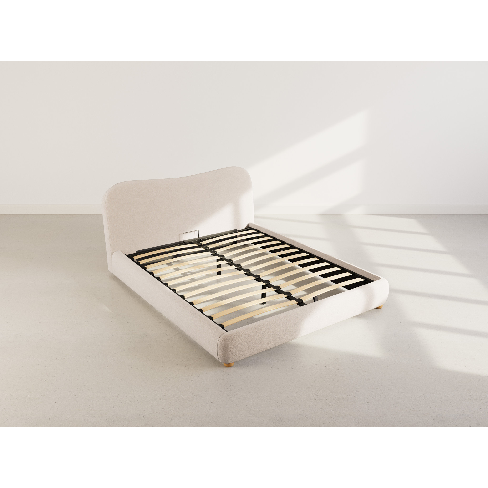 Hugo - lit coffre - 160x200 cm - en velours texturé - Beige