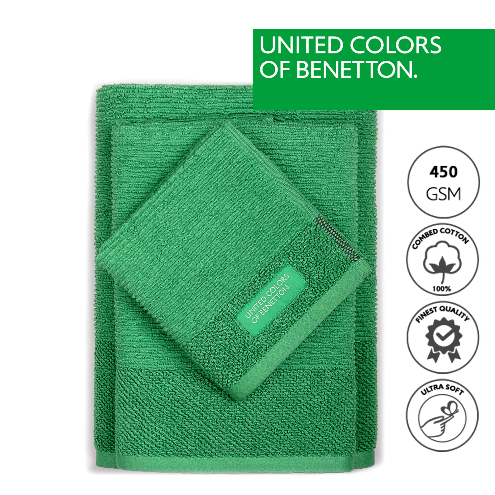 PACK DE 2 SET DE 3 TOALLAS DE BAÑO EN COLOR VERDE  Y BEIGE - BENETTON
