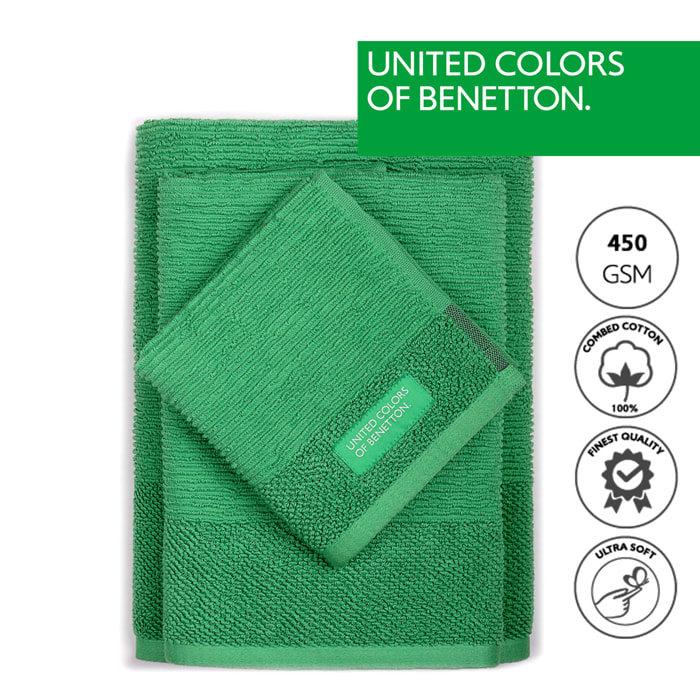 PACK DE 2 SET DE 3 TOALLAS DE BAÑO EN COLOR VERDE  Y BEIGE - BENETTON