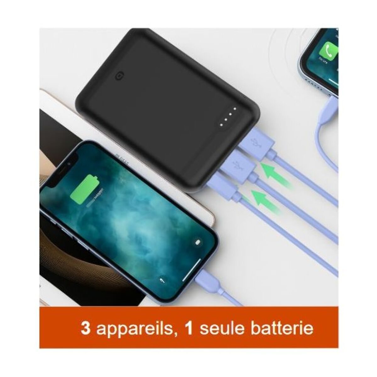 Batterie externe ESSENTIELB PowerBank 10000 MAH USBC NOIR compatible iPhone 16 15 14 13 12 Pro Max Samsung iPad Pro