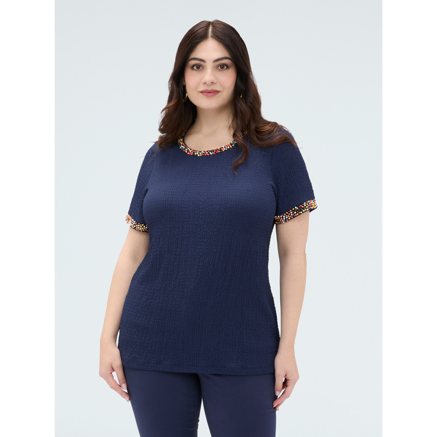 Fiorella Rubino - Camiseta de punto con cuentas - Azul