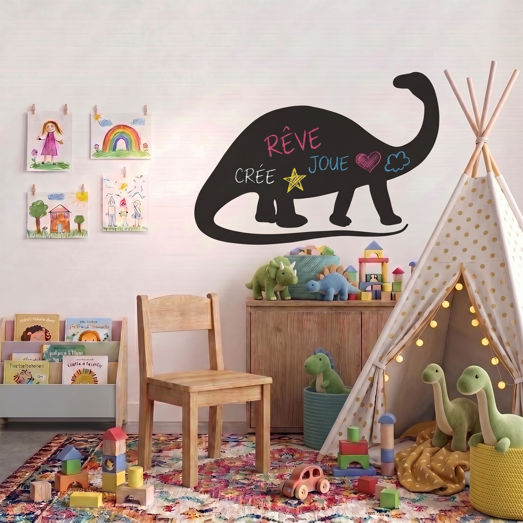 Sticker ardoise tableau noir - stickers muraux adhésif effaçable - SILHOUETTE DINOSAURE
