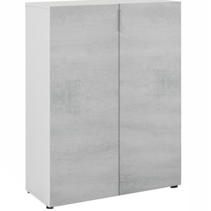 Armadio multiuso Olathe, Mobile ausiliario a 2 ante, Guardaroba basso portascarpe con 6 ripiani, Scarpiera bassa, cm 70x36h103, Cemento e Bianco