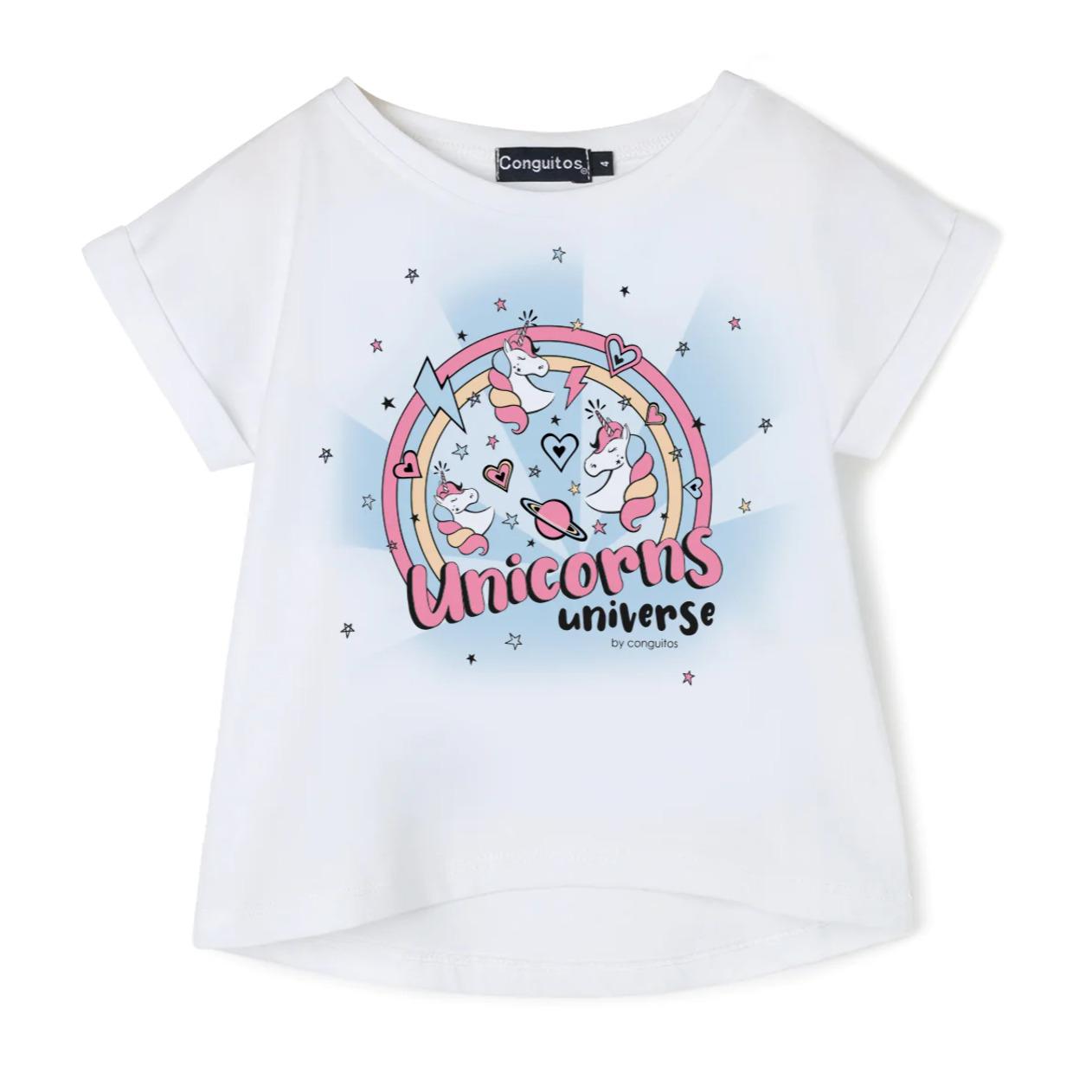 Camiseta de Niña Estampado Unicornio En Blanco