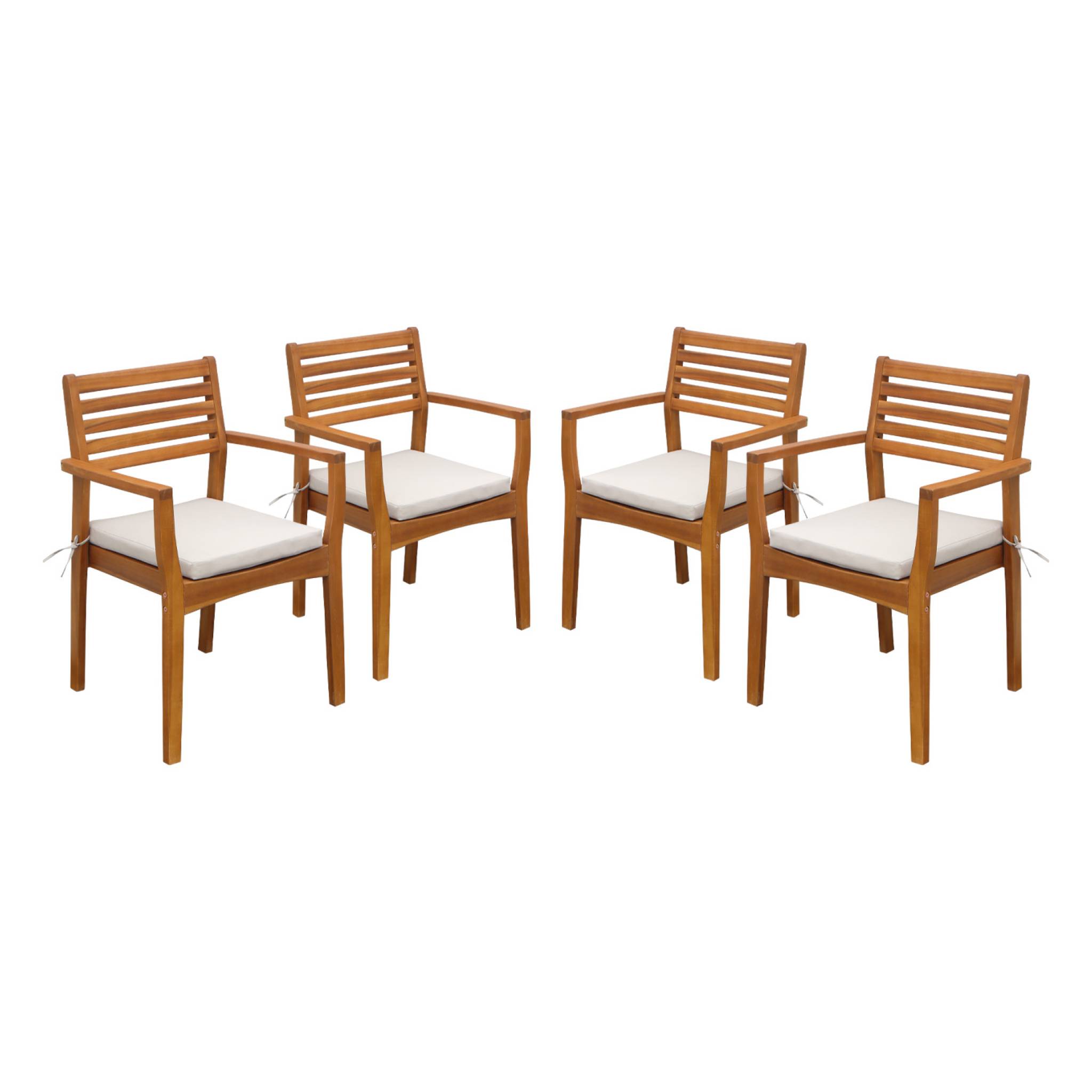 Fauteuil de jardin bois d'acacia (lot de 4) Savona 56 x 52 x 83 cm naturel et beige