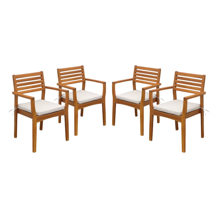 Fauteuil de jardin bois d'acacia (lot de 4) Savona 56 x 52 x 83 cm naturel et beige